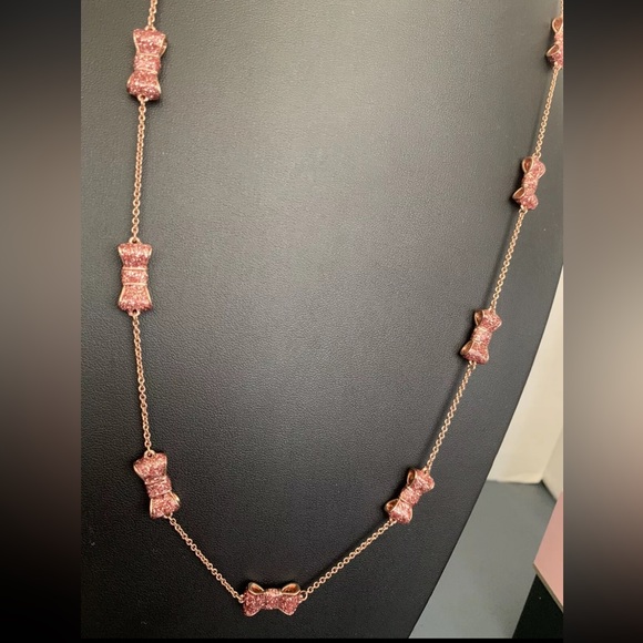 kate spade Jewelry - Kate Spade “Take a Bow” Rose Gold, Pink Glitter Chain Necklace, NWOT